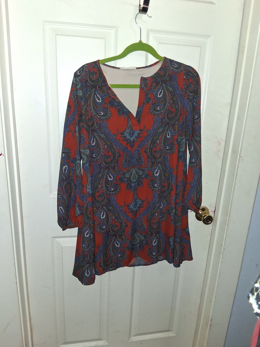Newbury Kustom Rust Red Paisley V-Neck Tunic